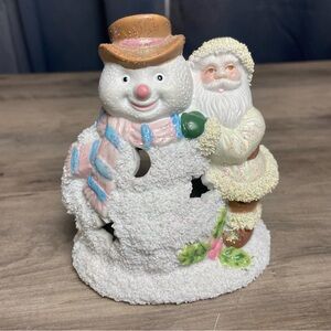 Santa's‎ Collection votive candle holder, Santa & Snowman, Pink & Blue,Christmas